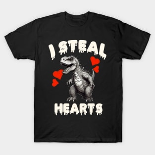 Kids I Steal Hearts Dino Baby Boy Valentines Day T-Shirt